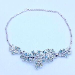 Vintage Mid Century Blue Rhinestone Silver Tone Floral Coro? 1950s Necklace